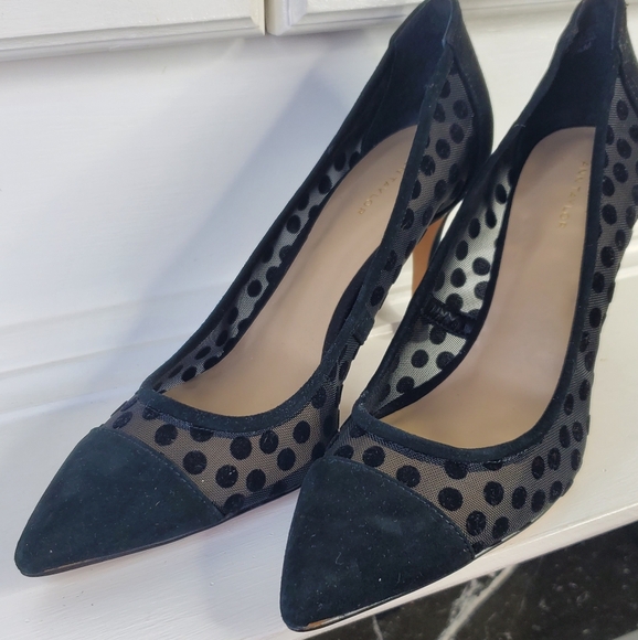 ANN TAYLOR Sheer Elegant Black Polka Dot Women's Heels - Picture 12 of 13